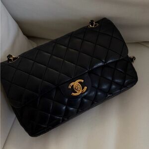 AUTHENTIC* Chanel Classic Black Lambskin with Gold Accents